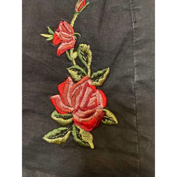 Black Denim Mini Skirt w/ Floral Embroidery - Picture 2 of 6